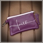 Violeta Piel Genuina Wallet Pouch Con Zipper, Inicial y Gancho/Llavero Unlined